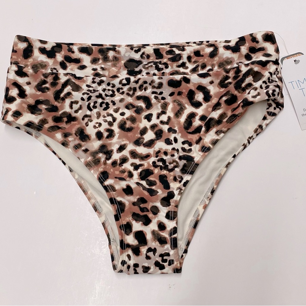 Time and Tru High Waist Animal Print Swimsuit Bikini Swim Bottoms Sz S NWT